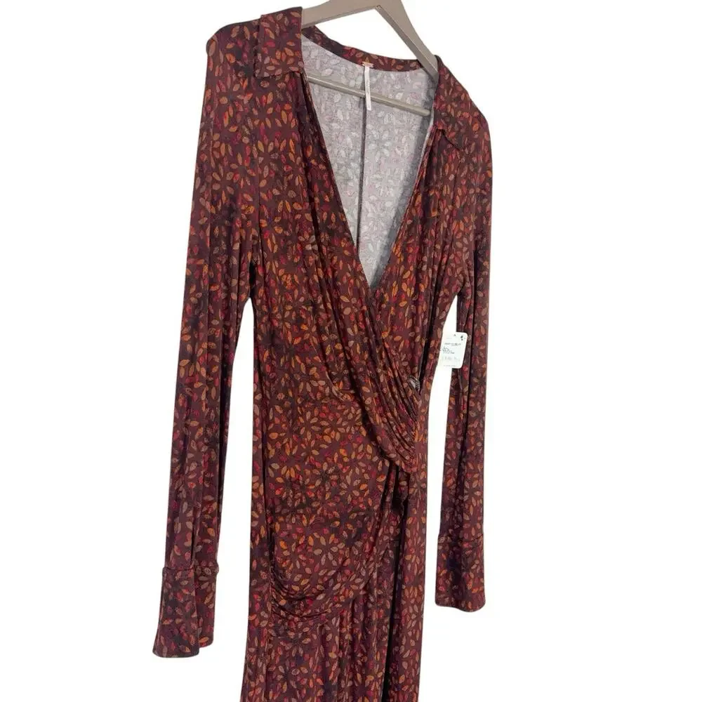 NWT Free People Jersey Knit Stretch Shayla Faux Wrap Dress Women's Size Large